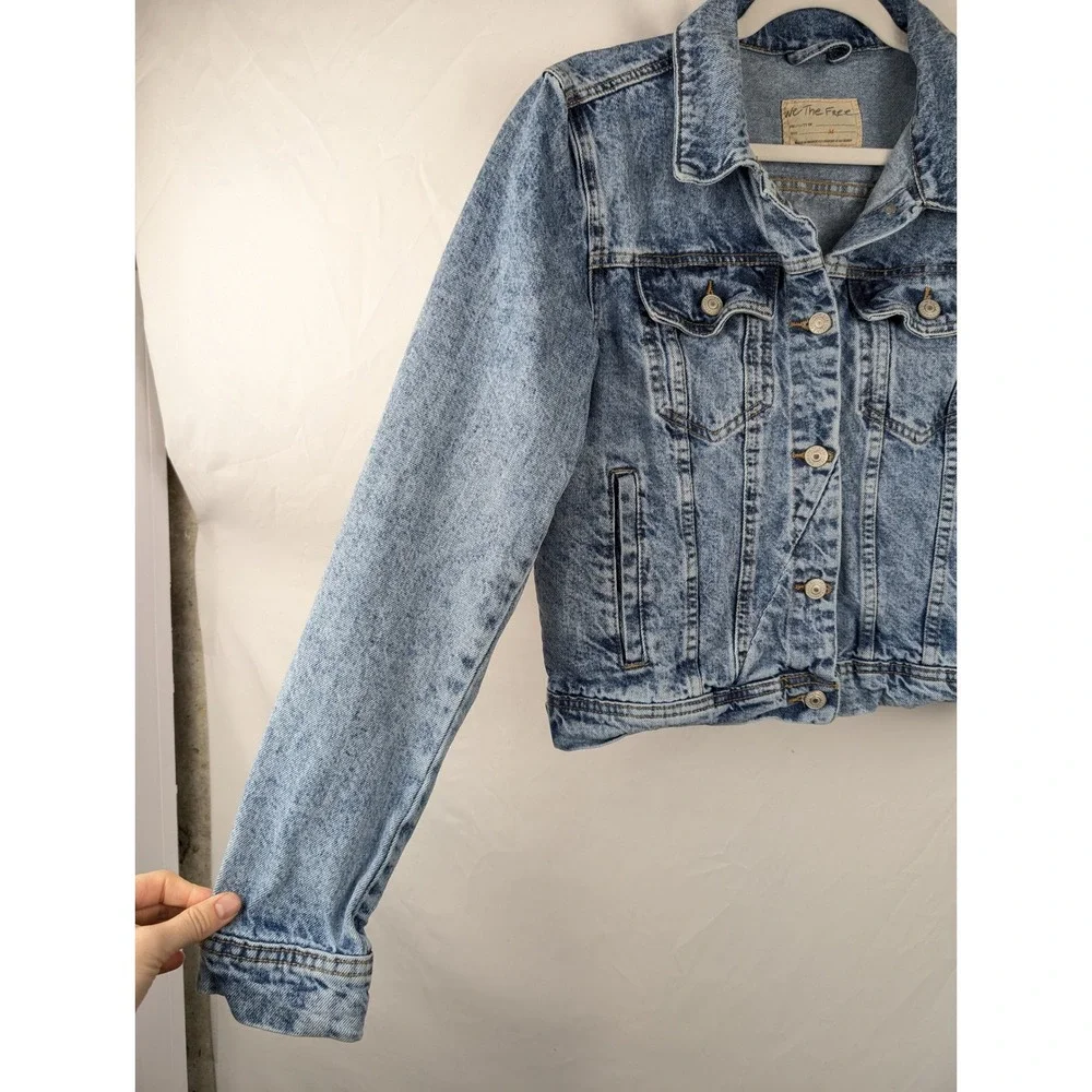 Free People Womens Acid Wash Trucker Jacket Size M Boho Indie Western Distressed - Picture 3 of 10